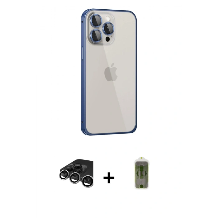 MARSİLYAN™- iPhone 15 Pro Kılıf Eksen Form Serisi - Siyah Joko Magic 5D Hayalet Cam + Raze Metal Kamera Lens - GS