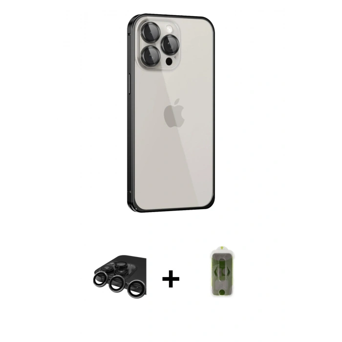 MARSİLYAN™- iPhone 15 Pro Kılıf Eksen Form Serisi - Siyah Joko Magic 5D Hayalet Cam + Raze Metal Kamera Lens - TMGI