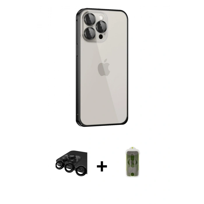 MARSİLYAN™- iPhone 15 Pro Kılıf Eksen Form Serisi - Siyah Joko Magic 5D Hayalet Cam + Raze Metal Kamera Lens - SH
