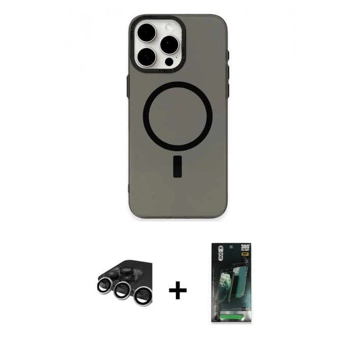 MARSİLYAN™- iPhone 15 Pro Kılıf Eksen Işık Prime - Şeffaf 360 Full Body Arka Koruyucu + Raze Metal Kamera Lens - GS