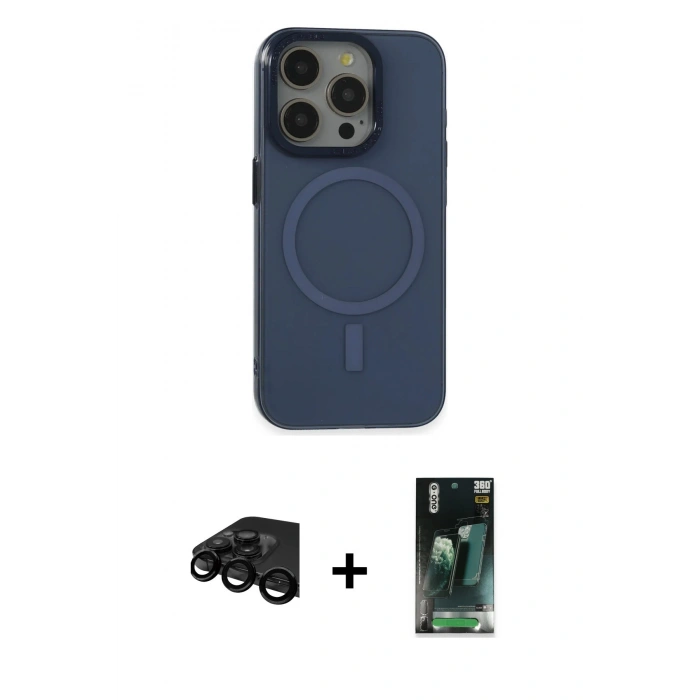 MARSİLYAN™- iPhone 15 Pro Kılıf Eksen Işık Prime - Şeffaf 360 Full Body Arka Koruyucu + Raze Metal Kamera Lens - SH