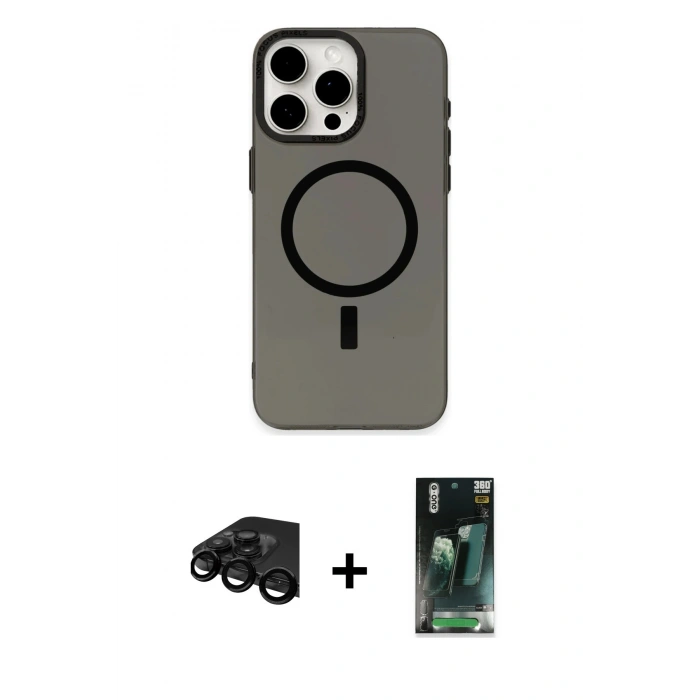 MARSİLYAN™- iPhone 15 Pro Kılıf Eksen Işık Prime - Şeffaf 360 Full Body Arka Koruyucu + Raze Metal Kamera Lens - SH