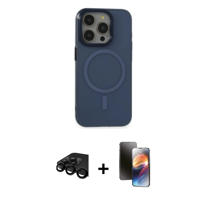 MARSİLYAN™- iPhone 15 Pro Kılıf Eksen Işık Prime - Siyah 3D Antistatik Mat Seramik Nano Ekran Koruyucu + Siyah Raze Metal Kamera Lens