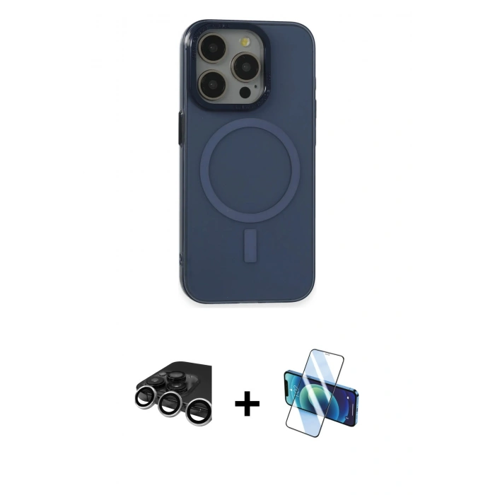 MARSİLYAN™- iPhone 15 Pro Kılıf Eksen Işık Prime - Siyah 3D Antistatik Seramik Nano Ekran Koruyucu + Raze Metal Kamera Lens - GS