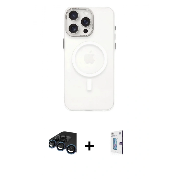 MARSİLYAN™- iPhone 15 Pro Kılıf Eksen Işık Prime - Siyah Bilvis 0.18mm Plus Cam Ekran Koruyucu + Raze Metal Kamera Lens - LT