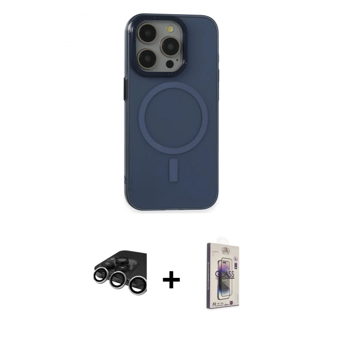 MARSİLYAN™- iPhone 15 Pro Kılıf Eksen Işık Prime - Siyah Bilvis 3D Cam Ekran Koruyucu + Raze Metal Kamera Lens - GS