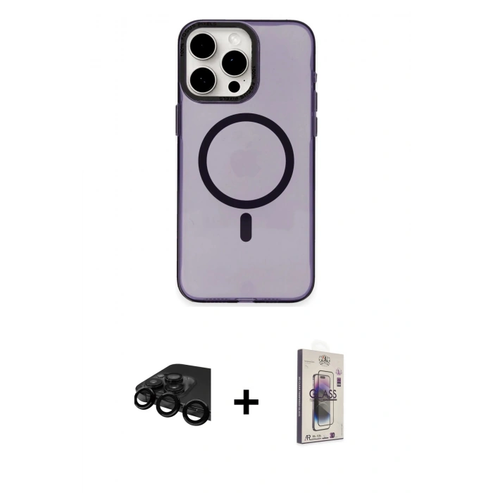 MARSİLYAN™- iPhone 15 Pro Kılıf Eksen Işık Prime - Siyah Bilvis 3D Cam Ekran Koruyucu + Siyah Raze Metal Kamera Lens
