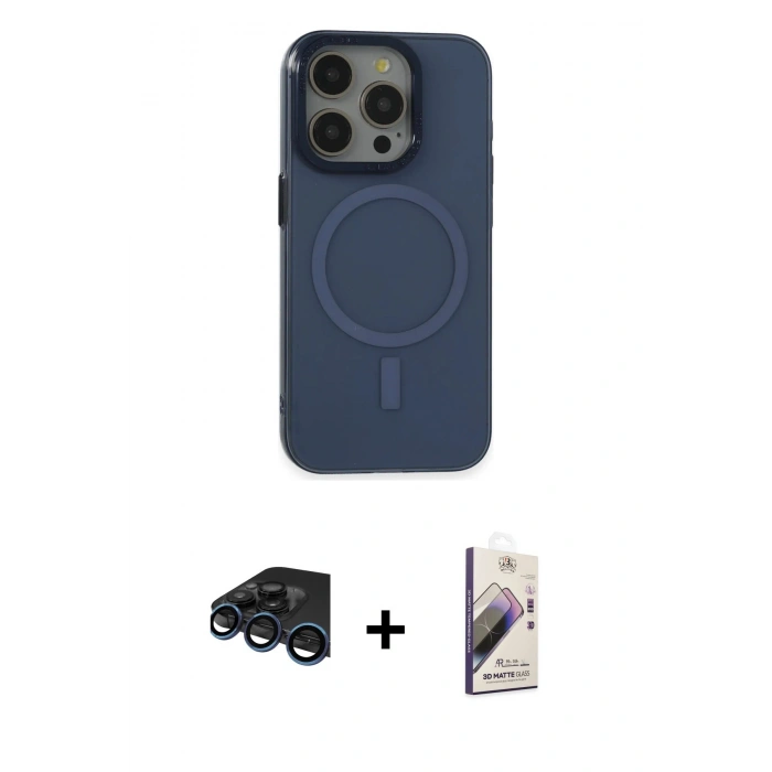 MARSİLYAN™- iPhone 15 Pro Kılıf Eksen Işık Prime - Siyah Bilvis 3D Mat Cam Ekran Koruyucu + Raze Metal Kamera Lens - LT