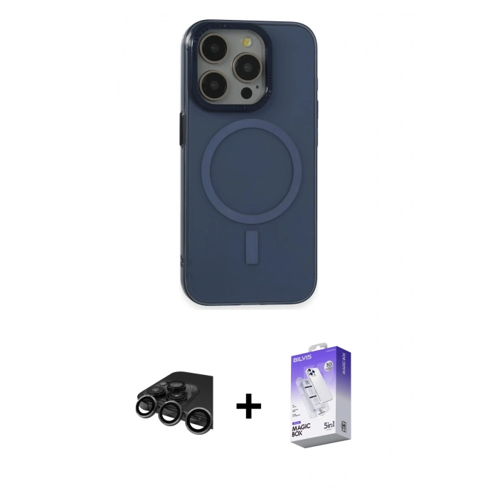 MARSİLYAN™- iPhone 15 Pro Kılıf Eksen Işık Prime - Siyah Bilvis 5in1 3D Magic Cam Ekran Koruyucu + Raze Metal Kamera Lens - TMGI