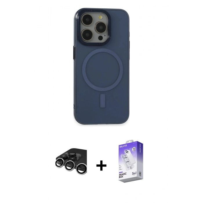 MARSİLYAN™- iPhone 15 Pro Kılıf Eksen Işık Prime - Siyah Bilvis 5in1 3D Magic Cam Ekran Koruyucu + Raze Metal Kamera Lens - GS