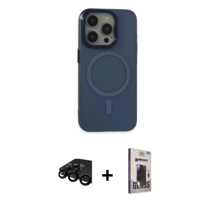 MARSİLYAN™- iPhone 15 Pro Kılıf Eksen Işık Prime - Siyah Bilvis Hayalet Cam Ekran Koruyucu + Raze Metal Kamera Lens - SH