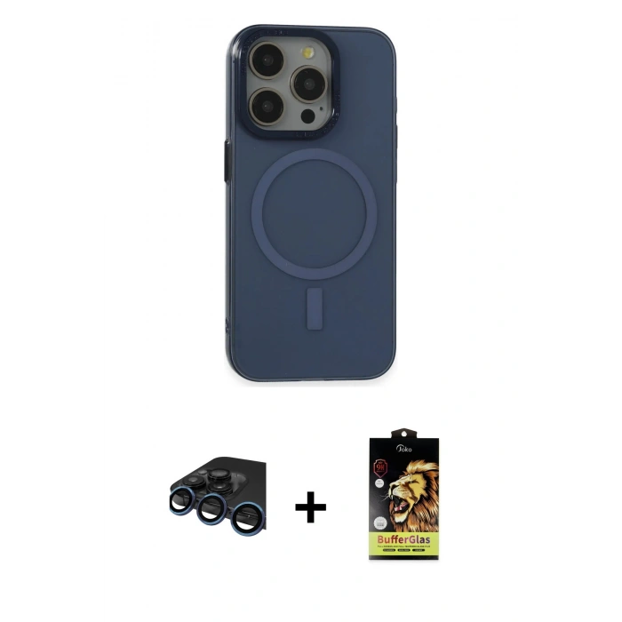MARSİLYAN™- iPhone 15 Pro Kılıf Eksen Işık Prime - Siyah Buffer Cam Ekran Koruyucu + Raze Metal Kamera Lens - LT