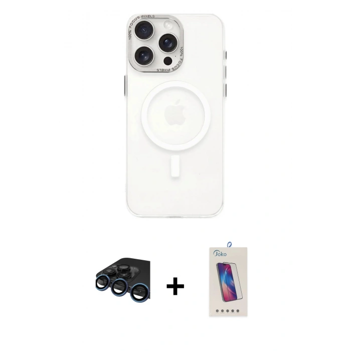 MARSİLYAN™- iPhone 15 Pro Kılıf Eksen Işık Prime - Siyah Joko 5D Cam + Raze Metal Kamera Lens - LT