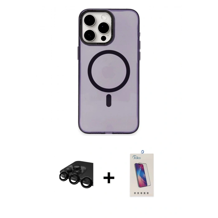 MARSİLYAN™- iPhone 15 Pro Kılıf Eksen Işık Prime - Siyah Joko 5D Cam + Raze Metal Kamera Lens - SH