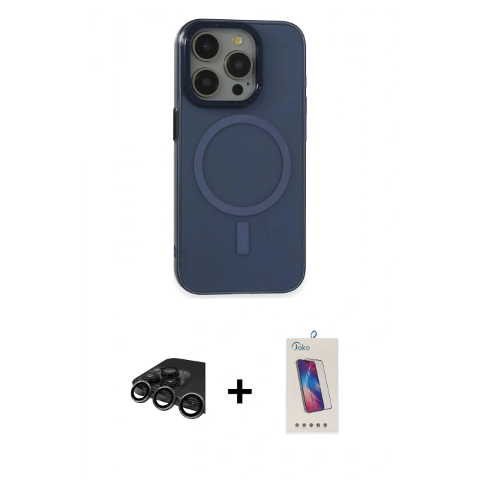 MARSİLYAN™- iPhone 15 Pro Kılıf Eksen Işık Prime - Siyah Joko 5D Cam + Raze Metal Kamera Lens - TMGI