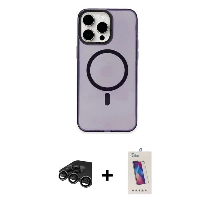 MARSİLYAN™- iPhone 15 Pro Kılıf Eksen Işık Prime - Siyah Joko 5D Cam + Raze Metal Kamera Lens - TMGI