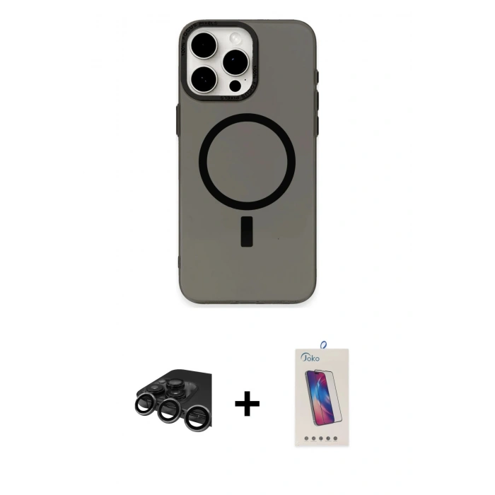 MARSİLYAN™- iPhone 15 Pro Kılıf Eksen Işık Prime - Siyah Joko 5D Cam + Raze Metal Kamera Lens - TMGI