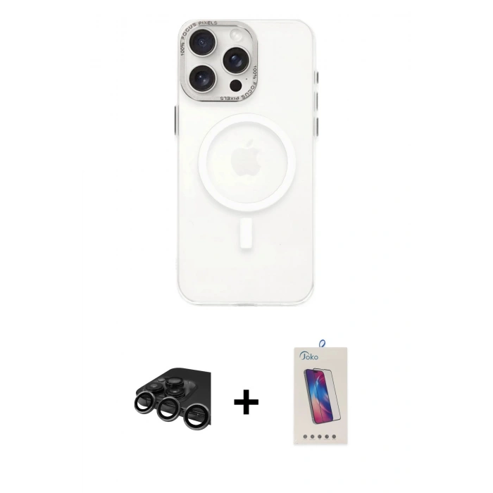 MARSİLYAN™- iPhone 15 Pro Kılıf Eksen Işık Prime - Siyah Joko 5D Cam + Raze Metal Kamera Lens - TMGI