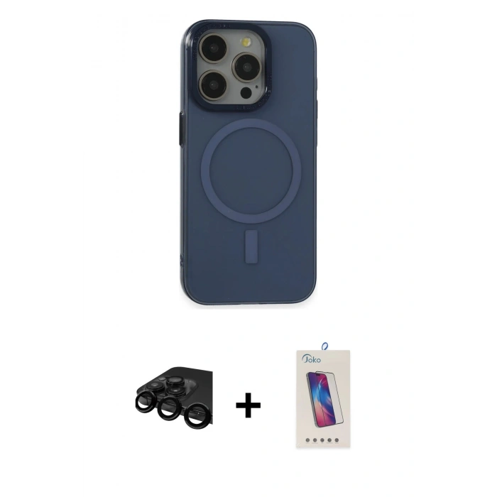 MARSİLYAN™- iPhone 15 Pro Kılıf Eksen Işık Prime - Siyah Joko 5D Cam + Raze Metal Kamera Lens - SH