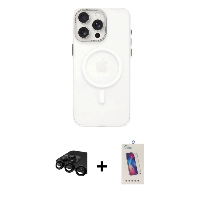 MARSİLYAN™- iPhone 15 Pro Kılıf Eksen Işık Prime - Siyah Joko 5D Cam + Raze Metal Kamera Lens - SH