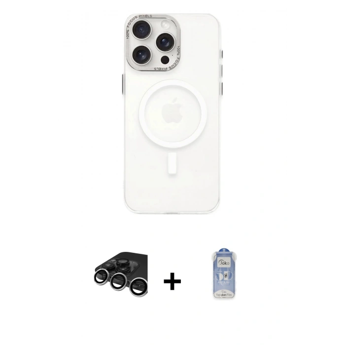 MARSİLYAN™- iPhone 15 Pro Kılıf Eksen Işık Prime - Siyah Joko Magic 5D Cam + Raze Metal Kamera Lens - GS