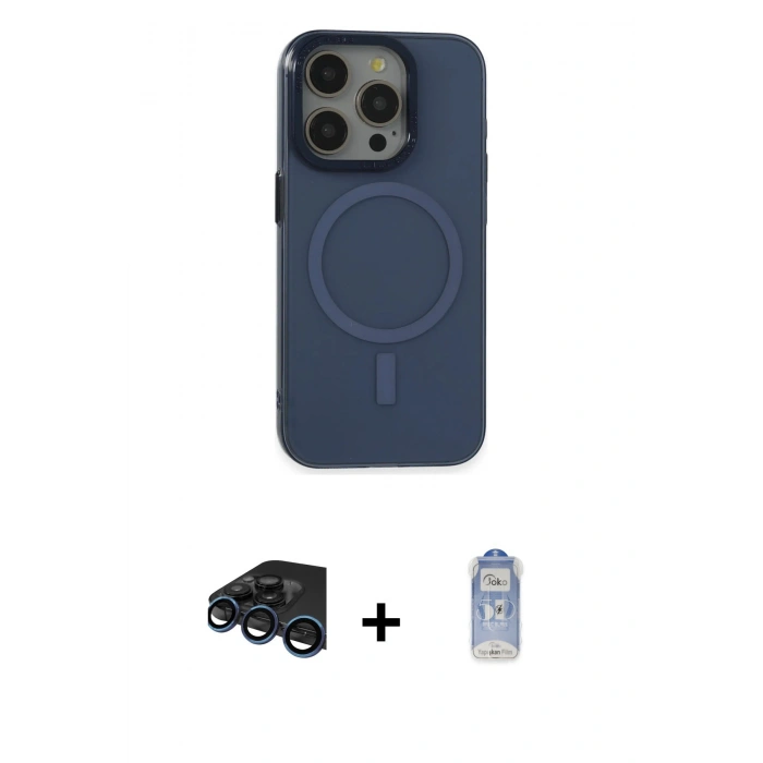 MARSİLYAN™- iPhone 15 Pro Kılıf Eksen Işık Prime - Siyah Joko Magic 5D Cam + Raze Metal Kamera Lens - LT