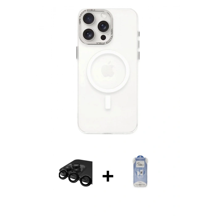 MARSİLYAN™- iPhone 15 Pro Kılıf Eksen Işık Prime - Siyah Joko Magic 5D Cam + Raze Metal Kamera Lens - SH