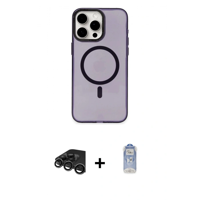 MARSİLYAN™- iPhone 15 Pro Kılıf Eksen Işık Prime - Siyah Joko Magic 5D Cam + Raze Metal Kamera Lens - TMGI