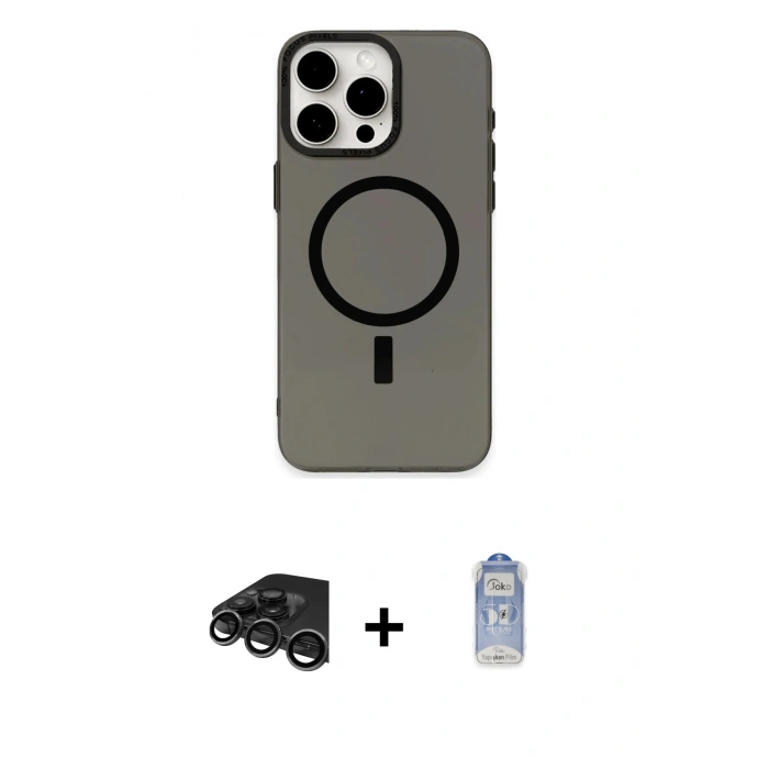 MARSİLYAN™- iPhone 15 Pro Kılıf Eksen Işık Prime - Siyah Joko Magic 5D Cam + Raze Metal Kamera Lens - TMGI