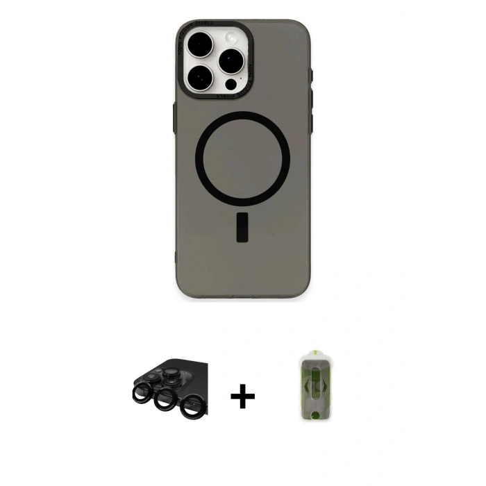 MARSİLYAN™- iPhone 15 Pro Kılıf Eksen Işık Prime - Siyah Joko Magic 5D Hayalet Cam + Raze Metal Kamera Lens - SH