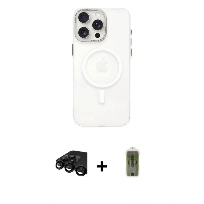 MARSİLYAN™- iPhone 15 Pro Kılıf Eksen Işık Prime - Siyah Joko Magic 5D Hayalet Cam + Raze Metal Kamera Lens - SH