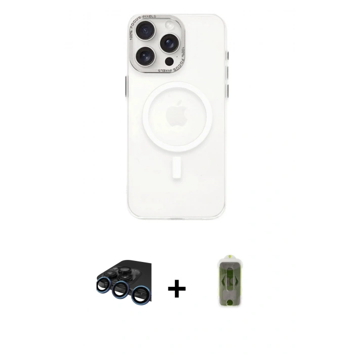 MARSİLYAN™- iPhone 15 Pro Kılıf Eksen Işık Prime - Siyah Joko Magic 5D Hayalet Cam + Raze Metal Kamera Lens - LT