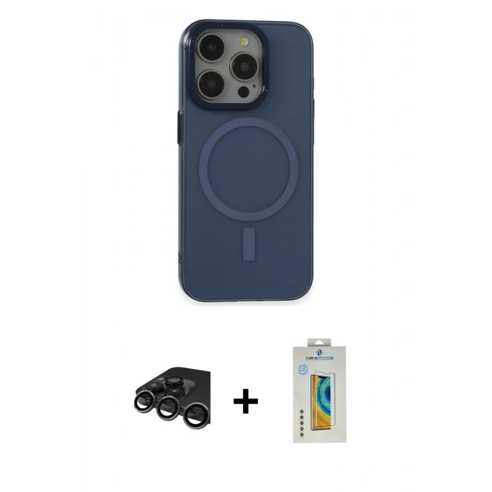 MARSİLYAN™- iPhone 15 Pro Kılıf Eksen Işık Prime - Siyah Polymer Nano Ekran Koruyucu + Raze Metal Kamera Lens - TMGI