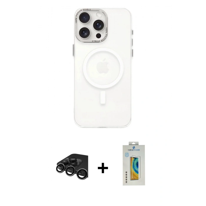 MARSİLYAN™- iPhone 15 Pro Kılıf Eksen Işık Prime - Siyah Polymer Nano Ekran Koruyucu + Raze Metal Kamera Lens - TMGI