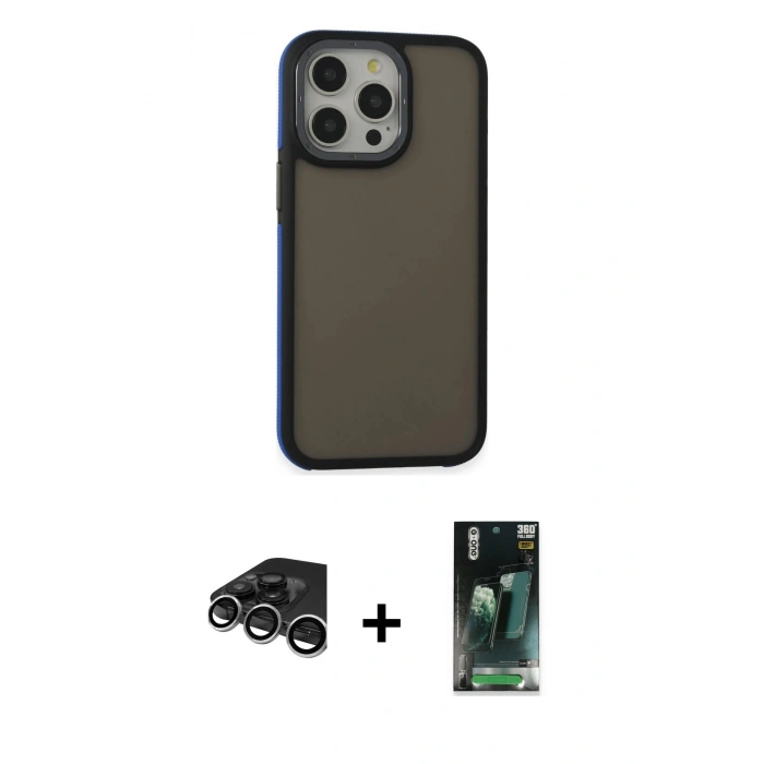 MARSİLYAN™- iPhone 15 Pro Kılıf Eksen Işık - Şeffaf 360 Full Body Arka Koruyucu + Raze Metal Kamera Lens - GS