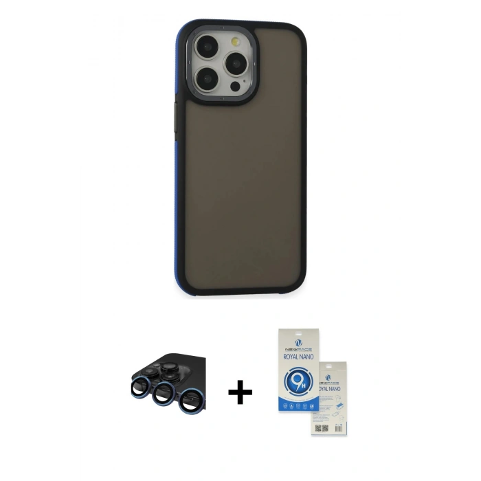 MARSİLYAN™- iPhone 15 Pro Kılıf Eksen Işık - Şeffaf Royal Nano Ekran Koruyucu + Raze Metal Kamera Lens - LT