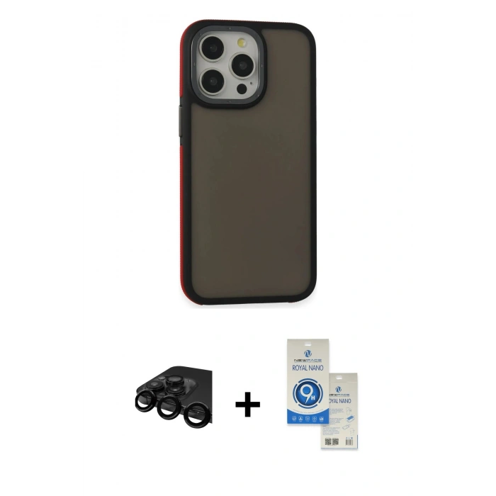 MARSİLYAN™- iPhone 15 Pro Kılıf Eksen Işık - Şeffaf Royal Nano Ekran Koruyucu + Raze Metal Kamera Lens - SH