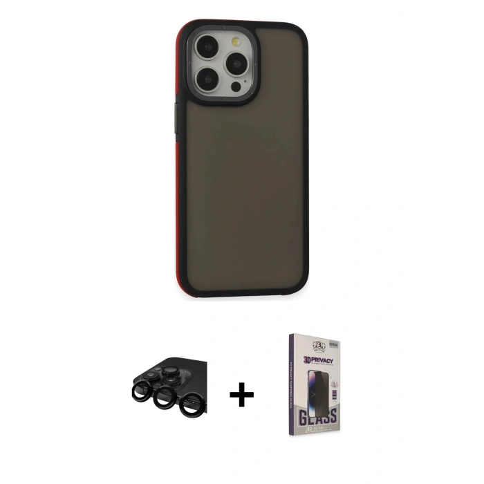 MARSİLYAN™- iPhone 15 Pro Kılıf Eksen Işık - Siyah Bilvis Hayalet Cam Ekran Koruyucu + Raze Metal Kamera Lens - SH