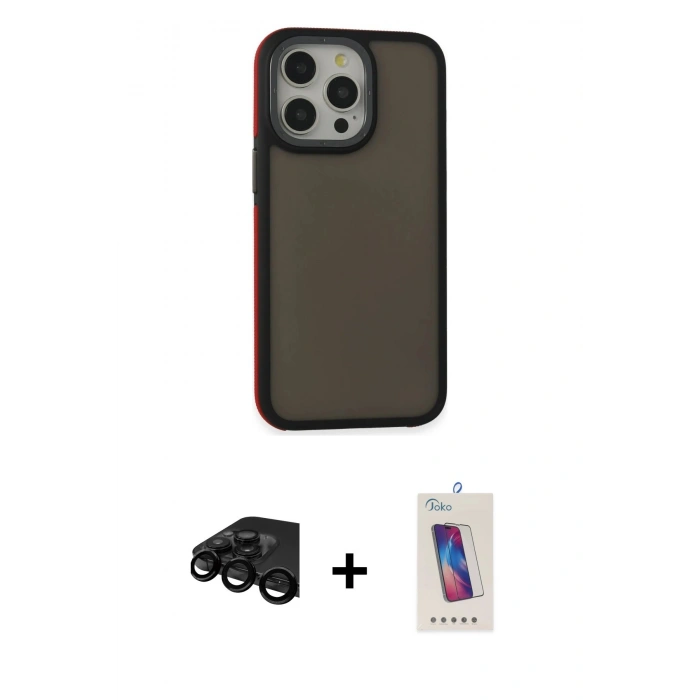 MARSİLYAN™- iPhone 15 Pro Kılıf Eksen Işık - Siyah Joko 5D Cam + Raze Metal Kamera Lens - SH