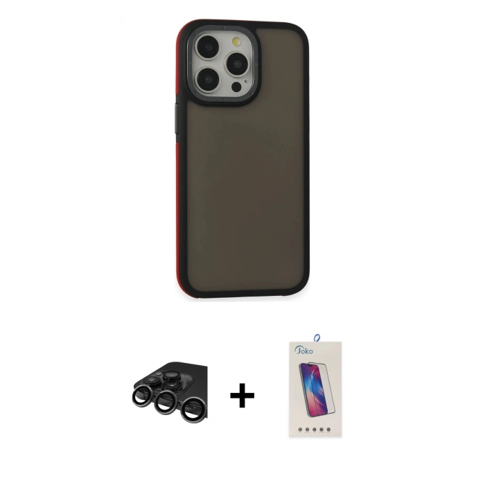 MARSİLYAN™- iPhone 15 Pro Kılıf Eksen Işık - Siyah Joko 5D Cam + Raze Metal Kamera Lens - TMGI