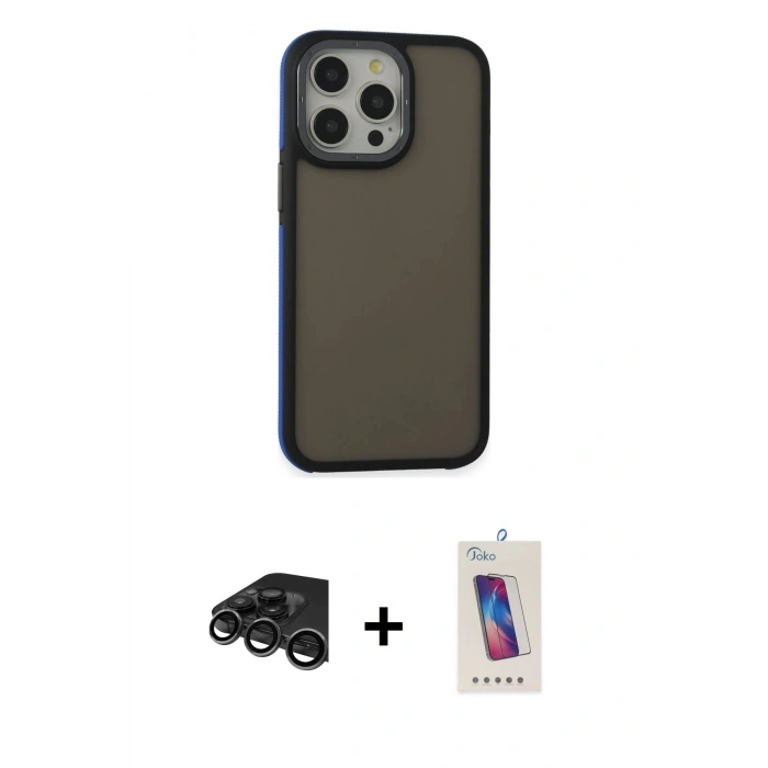 MARSİLYAN™- iPhone 15 Pro Kılıf Eksen Işık - Siyah Joko 5D Cam + Raze Metal Kamera Lens - TMGI