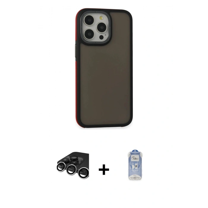 MARSİLYAN™- iPhone 15 Pro Kılıf Eksen Işık - Siyah Joko Magic 5D Cam + Raze Metal Kamera Lens - GS