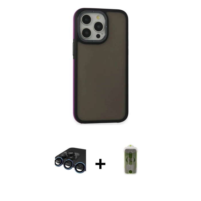 MARSİLYAN™- iPhone 15 Pro Kılıf Eksen Işık - Siyah Joko Magic 5D Hayalet Cam + Raze Metal Kamera Lens - LT