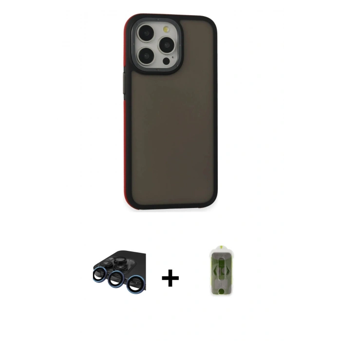 MARSİLYAN™- iPhone 15 Pro Kılıf Eksen Işık - Siyah Joko Magic 5D Hayalet Cam + Raze Metal Kamera Lens - LT