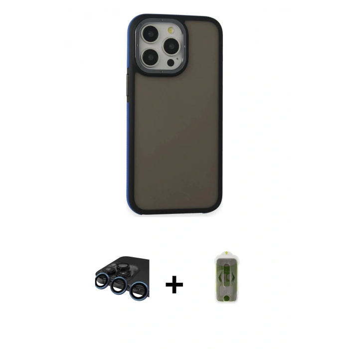 MARSİLYAN™- iPhone 15 Pro Kılıf Eksen Işık - Siyah Joko Magic 5D Hayalet Cam + Raze Metal Kamera Lens - LT