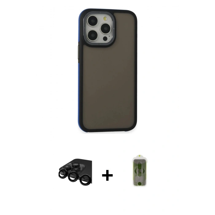 MARSİLYAN™- iPhone 15 Pro Kılıf Eksen Işık - Siyah Joko Magic 5D Hayalet Cam + Raze Metal Kamera Lens - SH