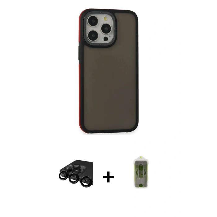 MARSİLYAN™- iPhone 15 Pro Kılıf Eksen Işık - Siyah Joko Magic 5D Hayalet Cam + Raze Metal Kamera Lens - SH