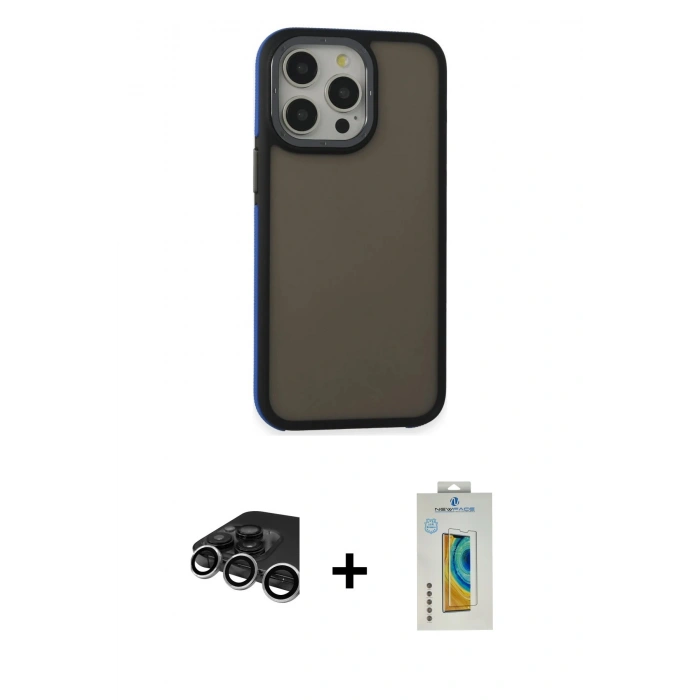 MARSİLYAN™- iPhone 15 Pro Kılıf Eksen Işık - Siyah Polymer Nano Ekran Koruyucu + Raze Metal Kamera Lens - GS