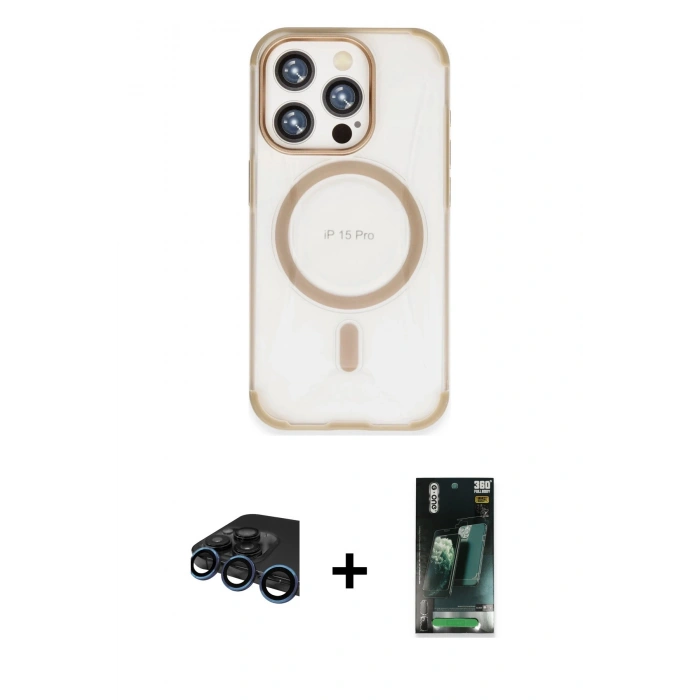 MARSİLYAN™- iPhone 15 Pro Kılıf Eksen Klasik Koleksiyonu - Siyah 360 Mat Full Body Arka Koruyucu + Lacivert Raze Metal Kamera Lens