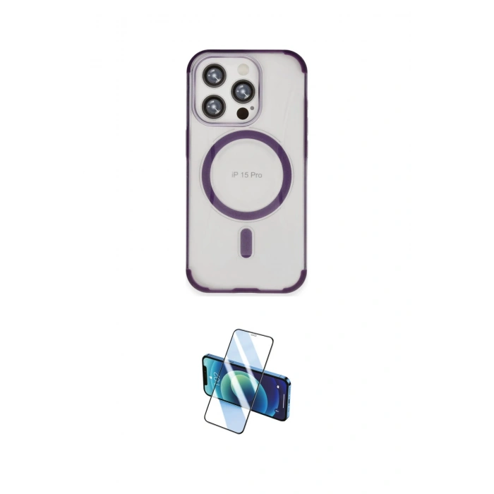 MARSİLYAN™- iPhone 15 Pro Kılıf Eksen Klasik Koleksiyonu - Siyah 3D Antistatik Cam Ekran Koruyucu